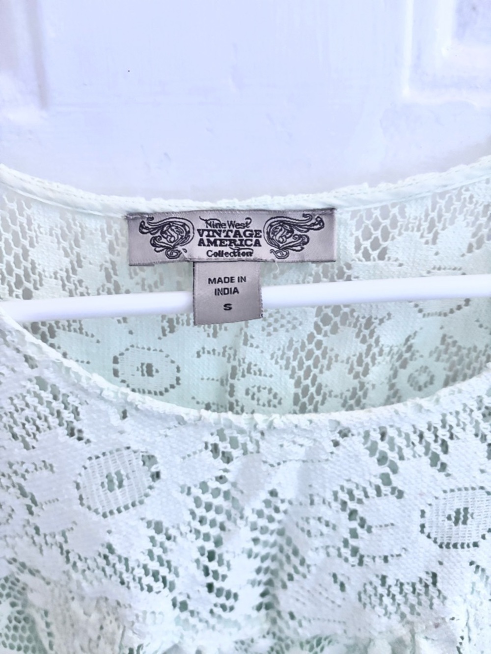 Mint Lace Peplum Short-Sleeve Blouse - Picture 5 of 6